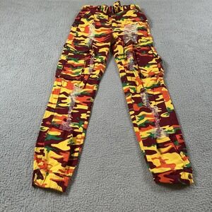 REDFOX Pants‎ Women's  Small Multicolor Camo Cargo Distressed Belted Snap Cuff